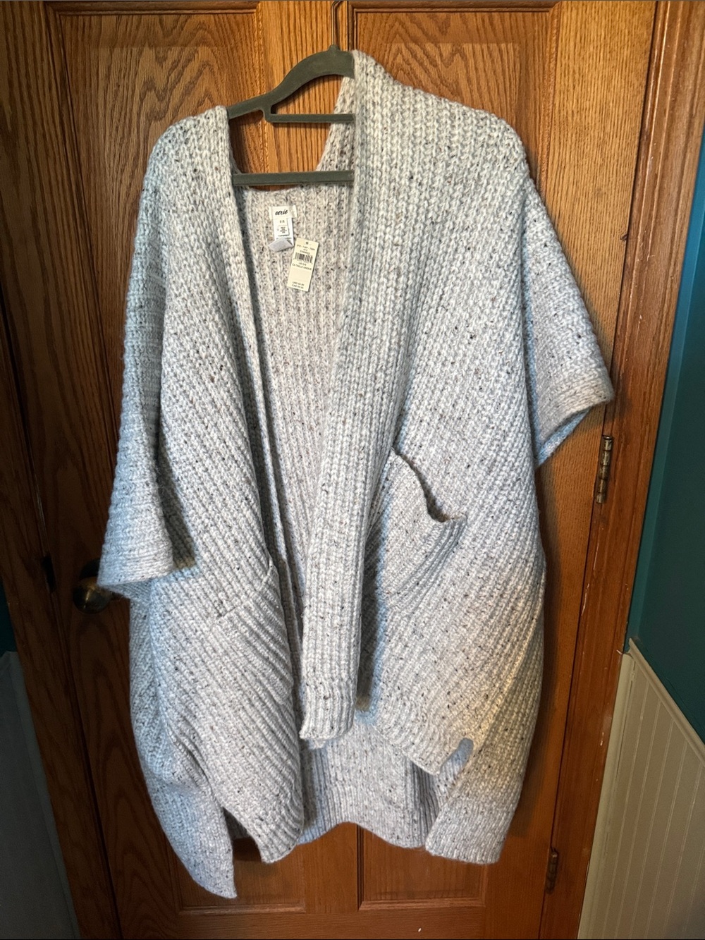 Aerie Cozy Open-Front Chunky Knit Sweater Cardigan - Light Gray
